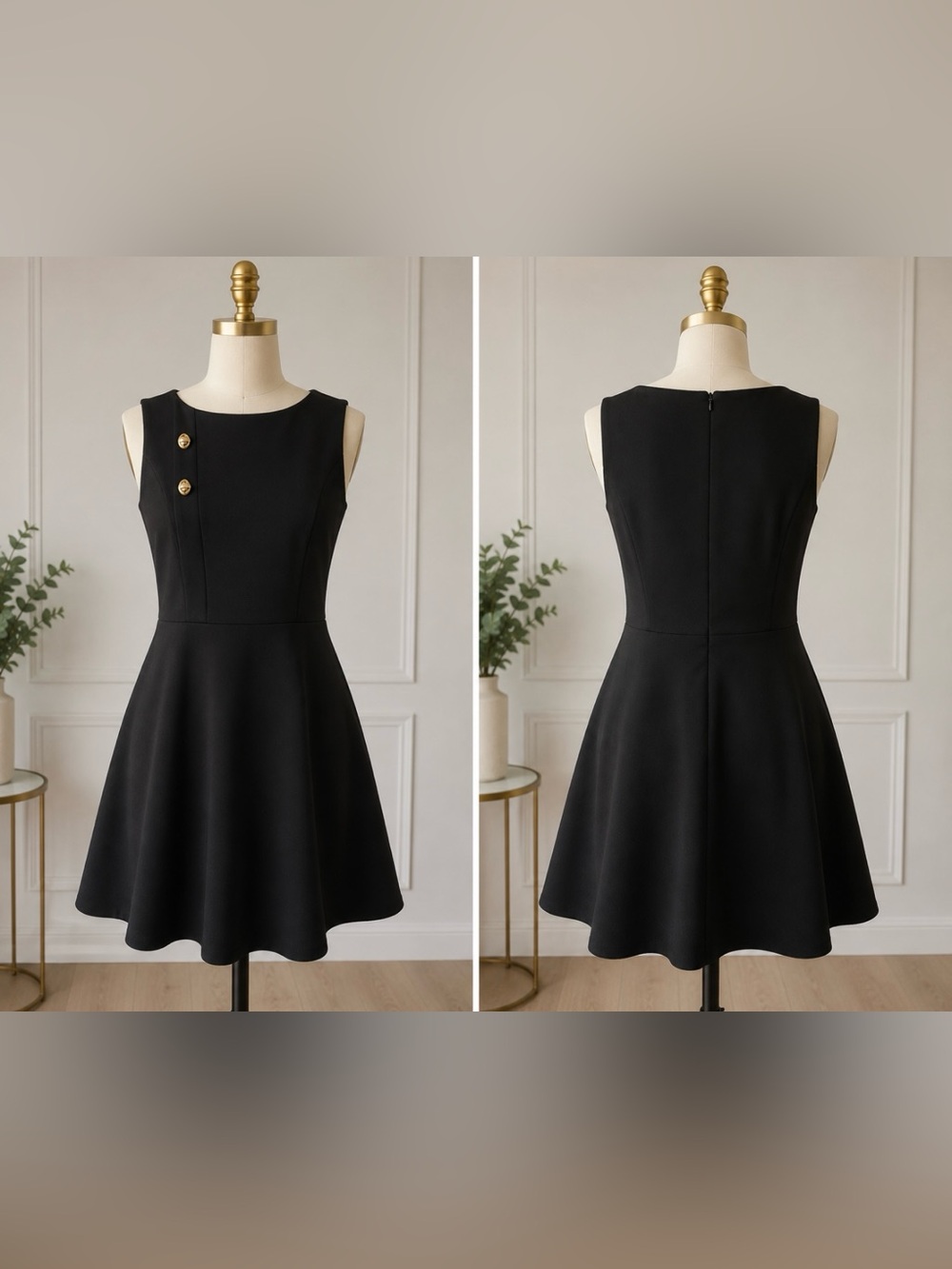 Jessica Simpson Black Mini Dress with Gold Button Detail